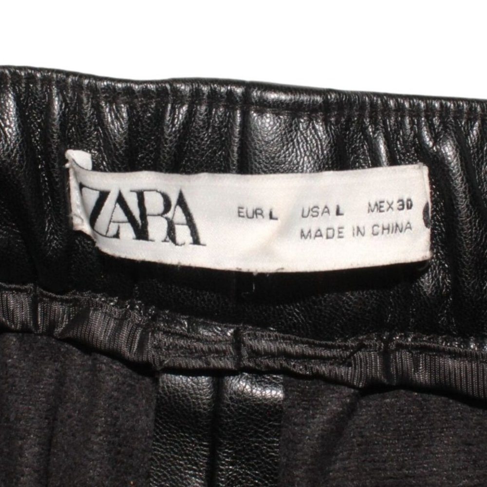 Zara Large Vegan Faux Leather Stretch Tie Waist Straight Leg Ankle Crop Pants - Picture 7 of 7